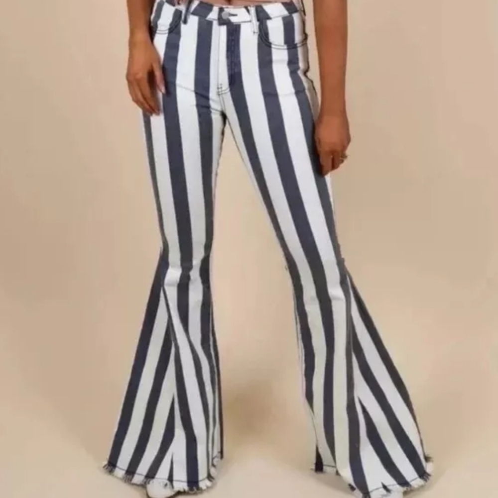 Judith March Striped Bell Bottom Jeans
